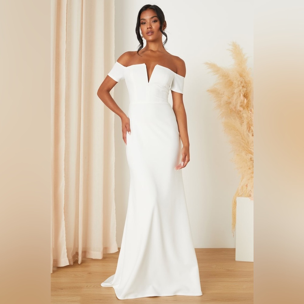 Lulu's Chic Off-Shoulder White Bridal Gown